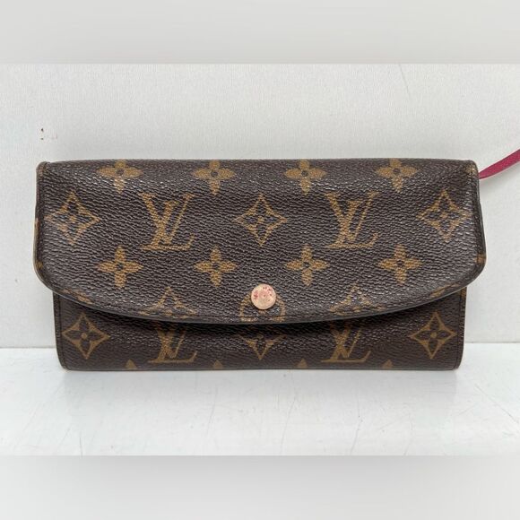 Louis Vuitton Brown Monogram Canvas Red Emilie Wallet - Picture 1 of 8